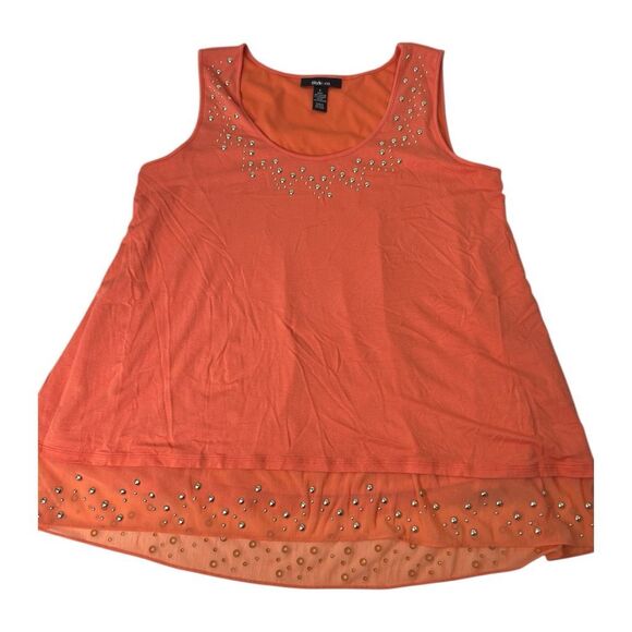 Style & Co Coral Tank Top‎ Chiffon Studded Hem Sz Large NEW - Picture 4 of 7